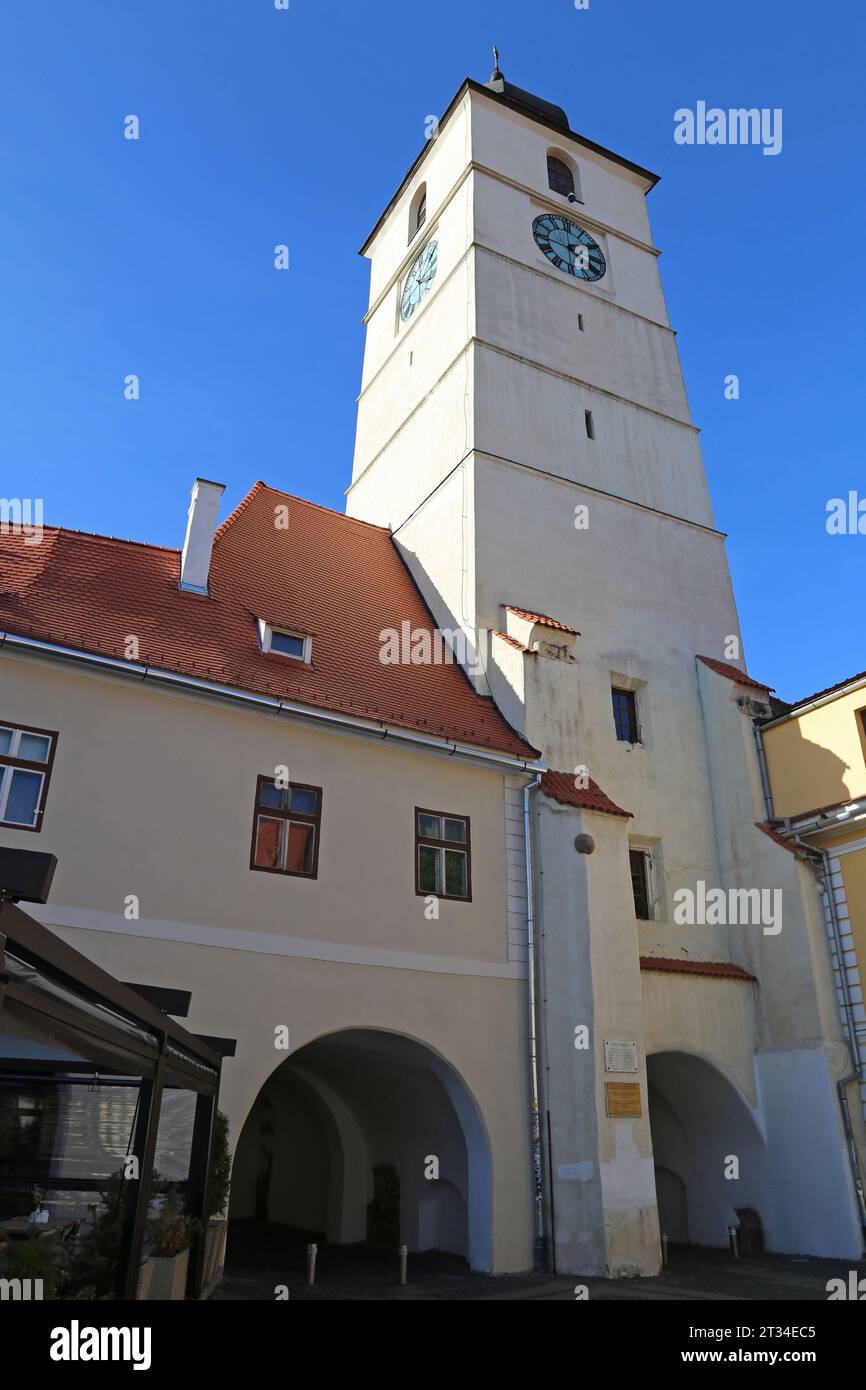 Turnul Sfatului (Torre del Consiglio), Piața Mare (grande Piazza), Sibiu, Contea di Sibiu, Transilvania, Romania, Europa Foto Stock