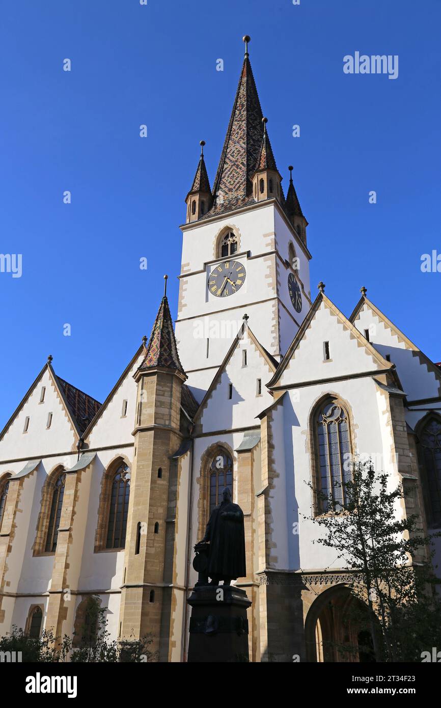 Catedrală Evanghelică Luterană Sfânta Maria (Cattedrale evangelica luterana di Santa Maria), Piața Huet, Sibiu, Contea di Sibiu, Transilvania, Romania Foto Stock