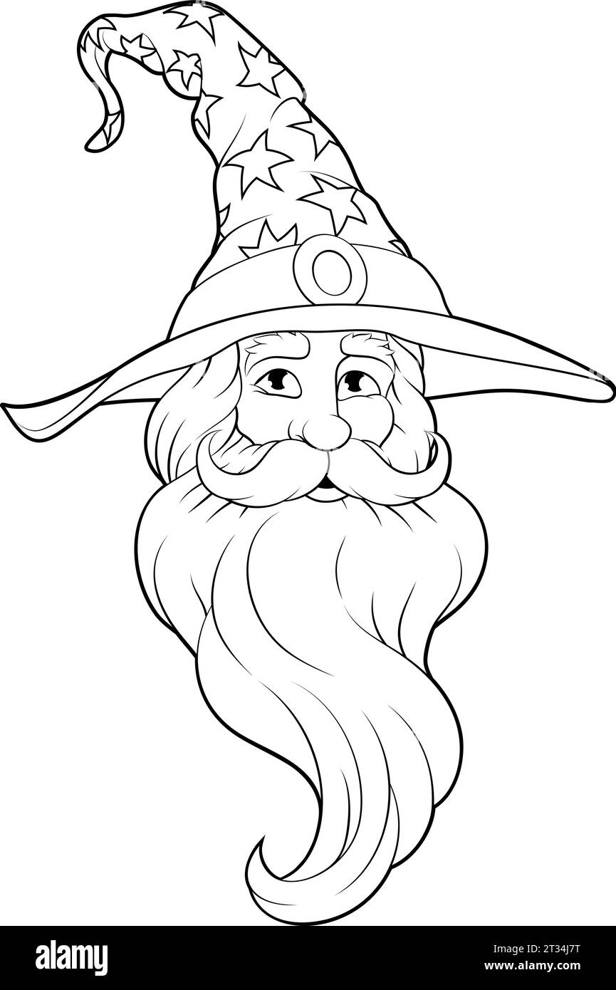 Mago Merlino Cartoon Beard Magician Man Illustrazione Vettoriale