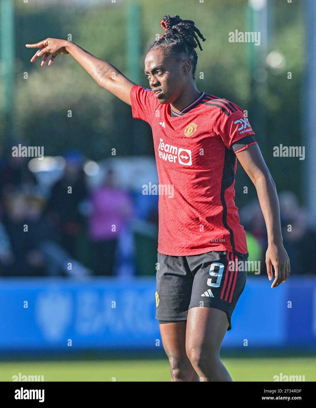 Walton Hall Park, Liverpool, Merseyside, Inghilterra. 22 ottobre 2023. Melvine Malard #9 del Manchester United Women, durante l'Everton Women V Manchester United Women Football Club al Walton Hall Park, nella Barclays Women's Super League/Women's Super League. (Immagine di credito: ©Cody Froggatt/Alamy Live News) Foto Stock