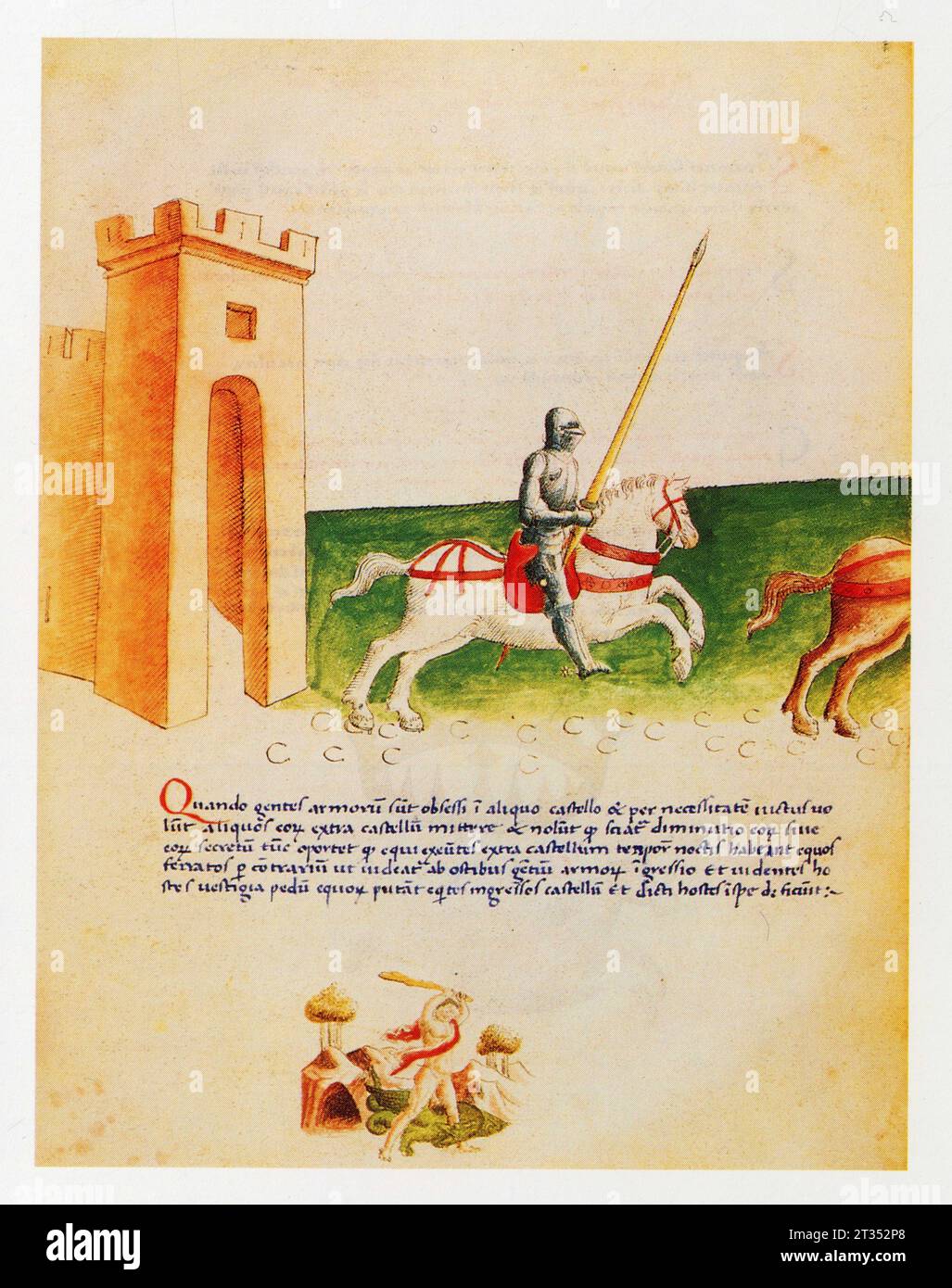 P.Santini, Stratagème. Un chevalier sort de nuit d'une forteresse assiégée avec un cheval ferré à l'envers Foto Stock