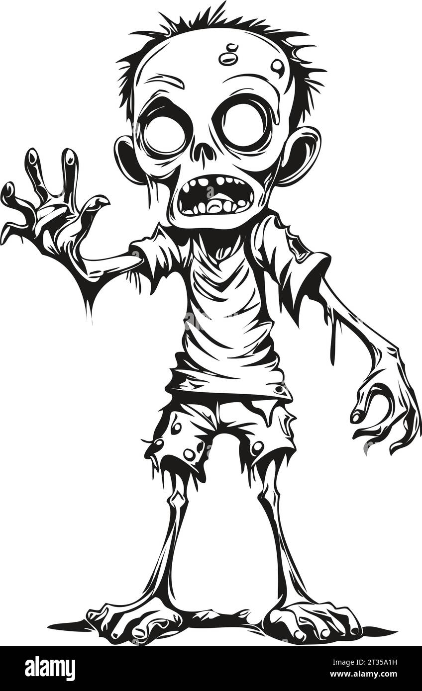 Immagine di Halloween trasparente con Undead, immagine isolata di non morti, ghoule su uno strato trasparente, può essere utilizzata come schizzo di inchiostro per incidere Illustrazione Vettoriale
