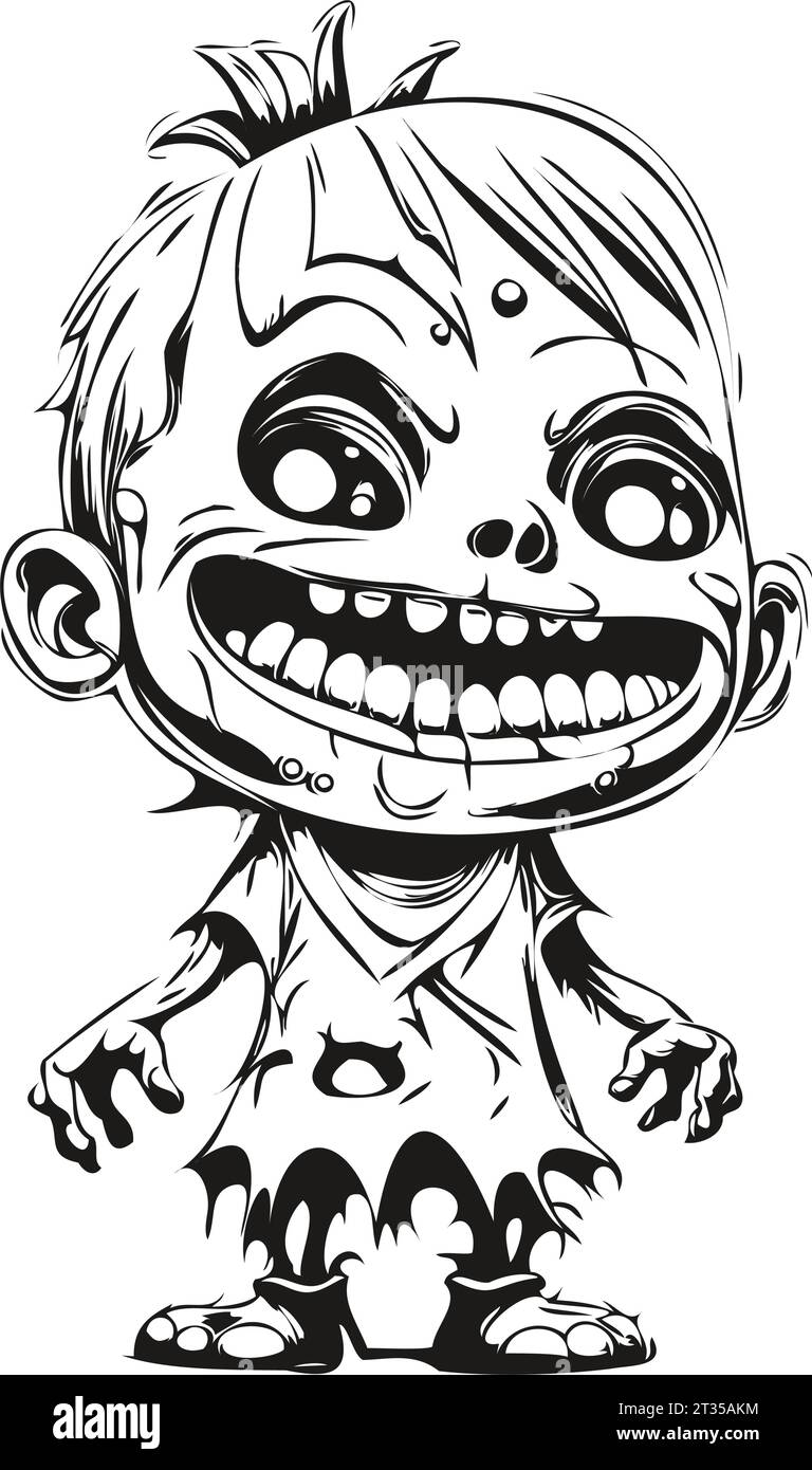 Vector Zombie for Halloween, immagine isolata di non morti, ghoule su uno strato trasparente, può essere utilizzata come schizzo di un inchiostro per incidere Illustrazione Vettoriale