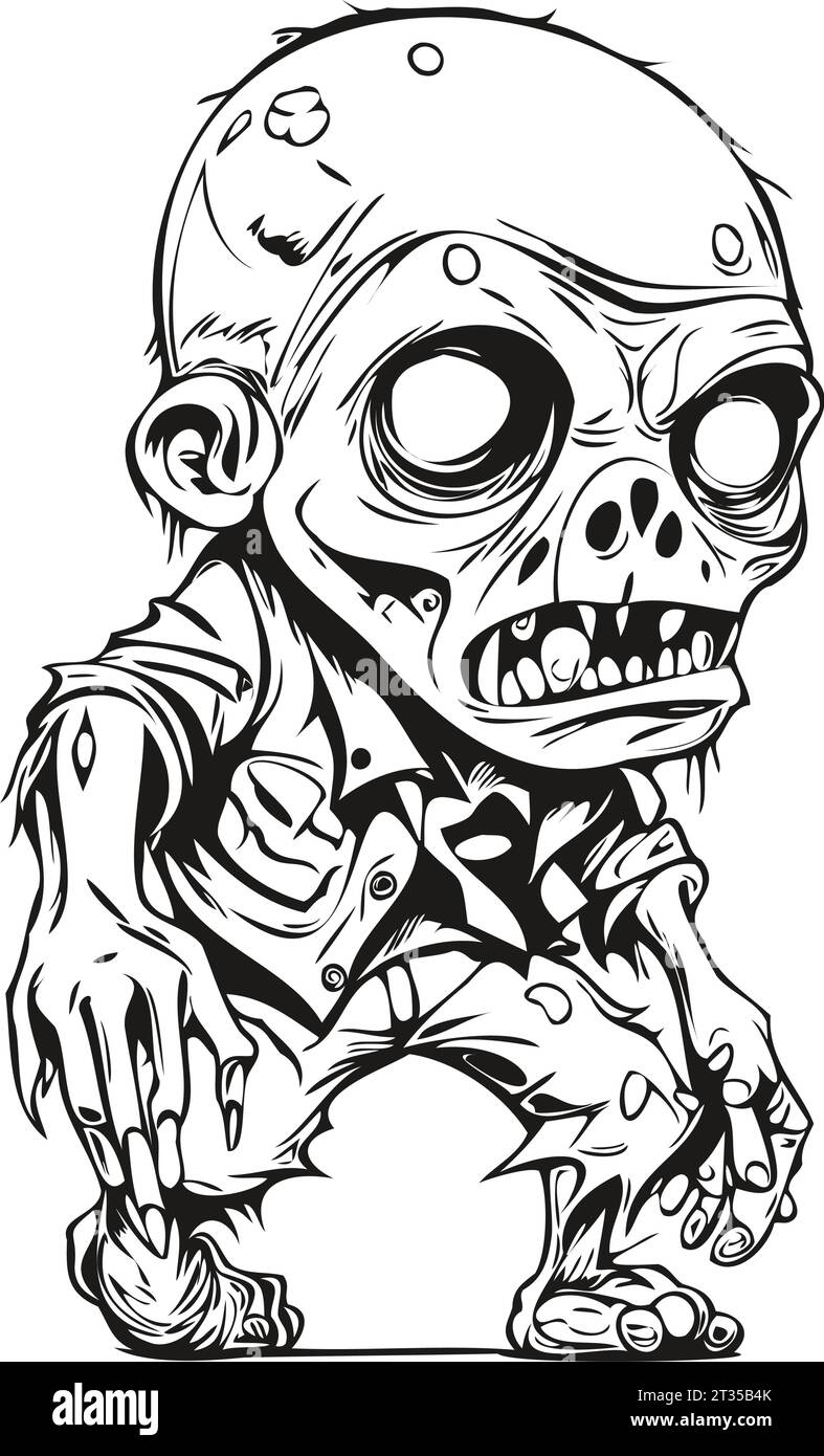 Vector Zombie Apocalypse in bianco e nero, immagine isolata di non morti, ghoule su uno strato trasparente, può essere utilizzata come schizzo di un inchiostro per incisione, tatuaggio Illustrazione Vettoriale