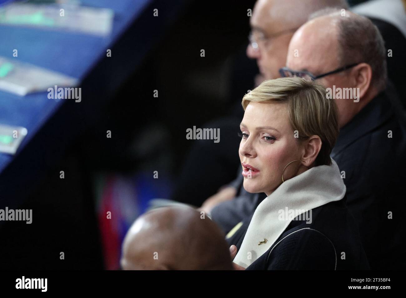 Saint Denis, Francia. 21 ottobre 2023. PRINCESS CHARLENE partecipa alla semifinale tra Inghilterra e Sudafrica della Coppa del mondo di rugby 2023 crediti: Mickael Chavet/Alamy Live News Foto Stock