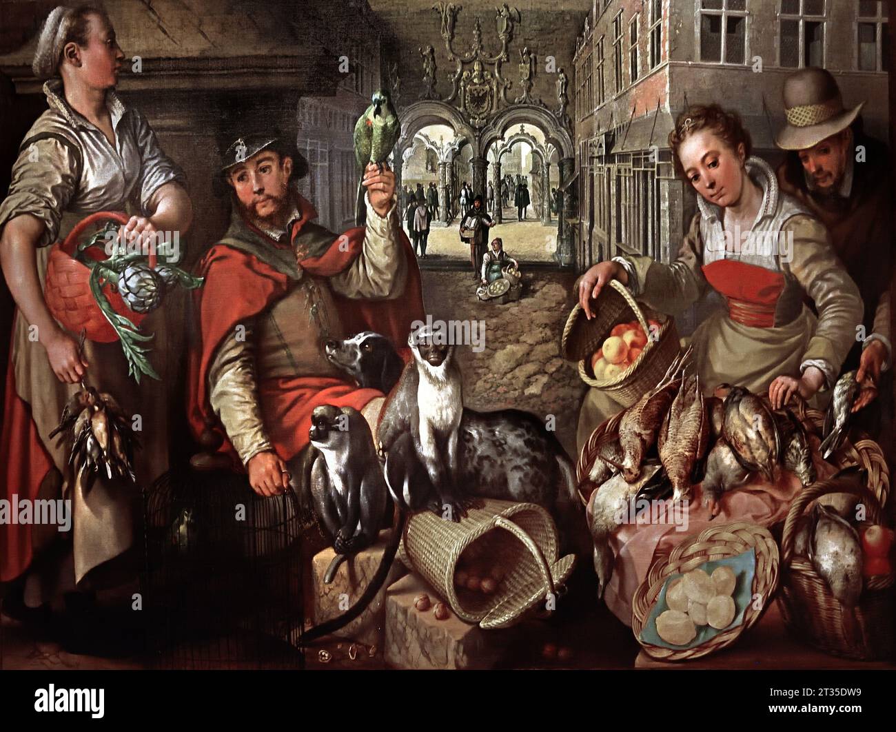 Venditore di animali esotici, 1566,XVI secolo di Joachim Beuckelaer 1533–1574 Anversa fiamminga Belgio belga, Museo, Italia. Foto Stock