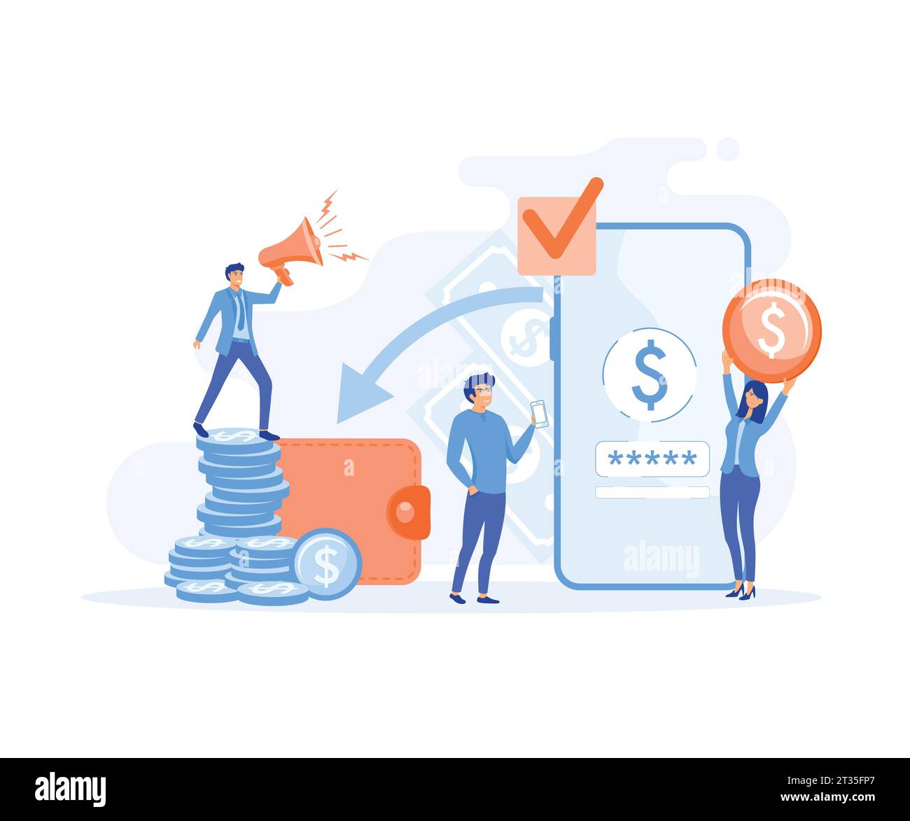 Transazioni finanziarie, transazioni di pagamento non in contanti. Terminali POS e sistemi di pagamento, illustrazione moderna a vettore piatto Illustrazione Vettoriale