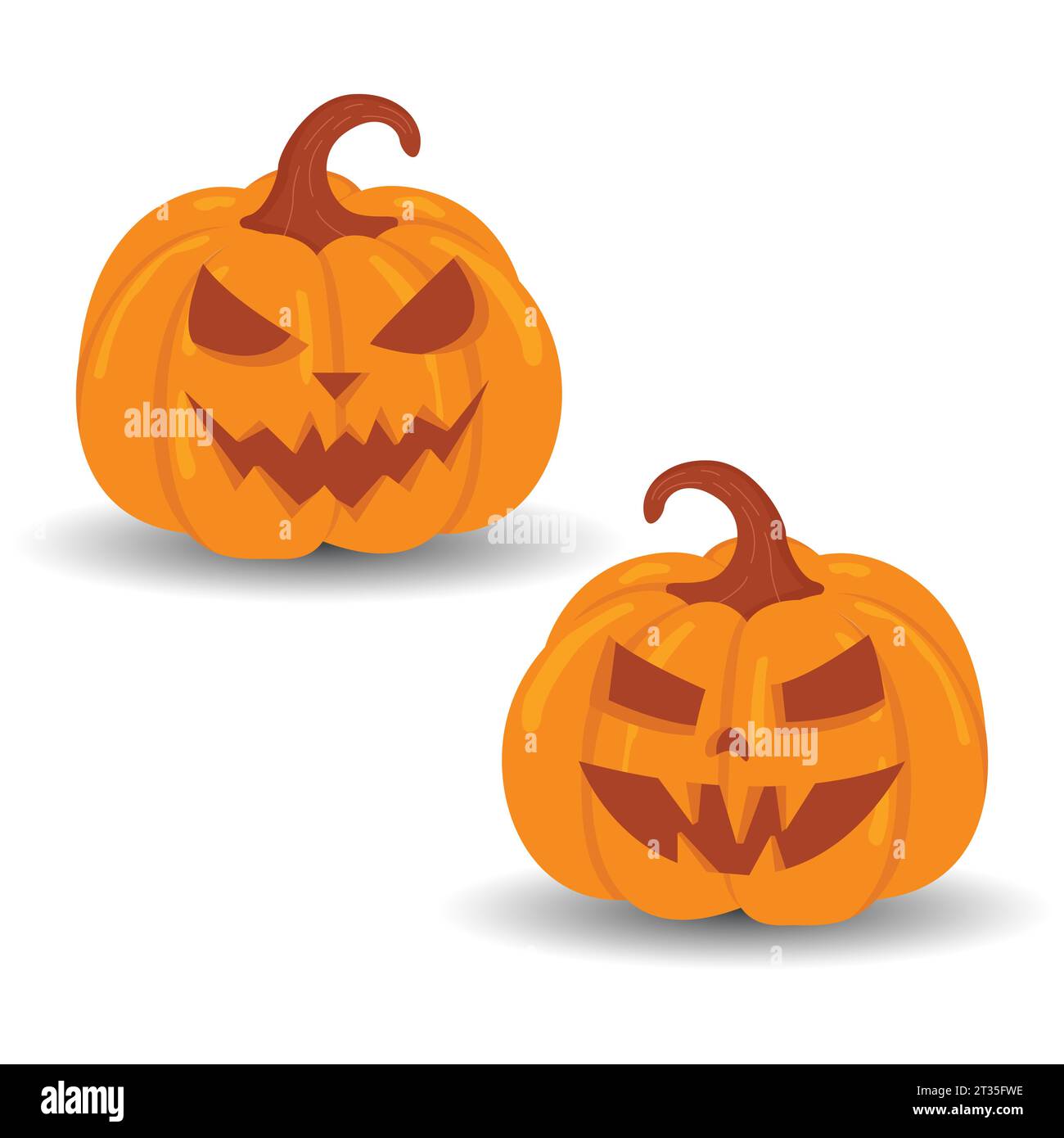 Set vettoriale di zucca di Halloween isolato su sfondo bianco. Set di zucche di Halloween Scary Jack o Lantern. Una zucca arancione con un sorriso per il tuo design Illustrazione Vettoriale