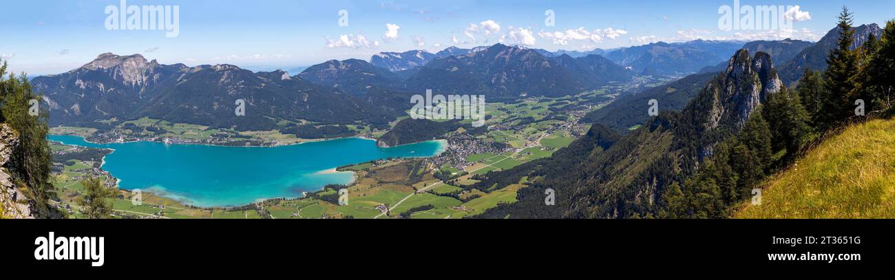 Austria, Salzburger Land, lago Wolfgangsee visto dalla cima del monte Bleckwand Foto Stock