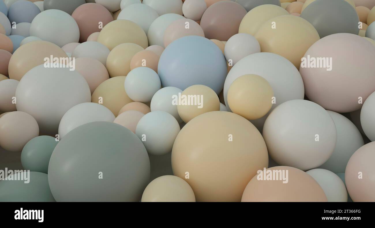 Grande gruppo di sfere di colore pastello nello studio Foto Stock