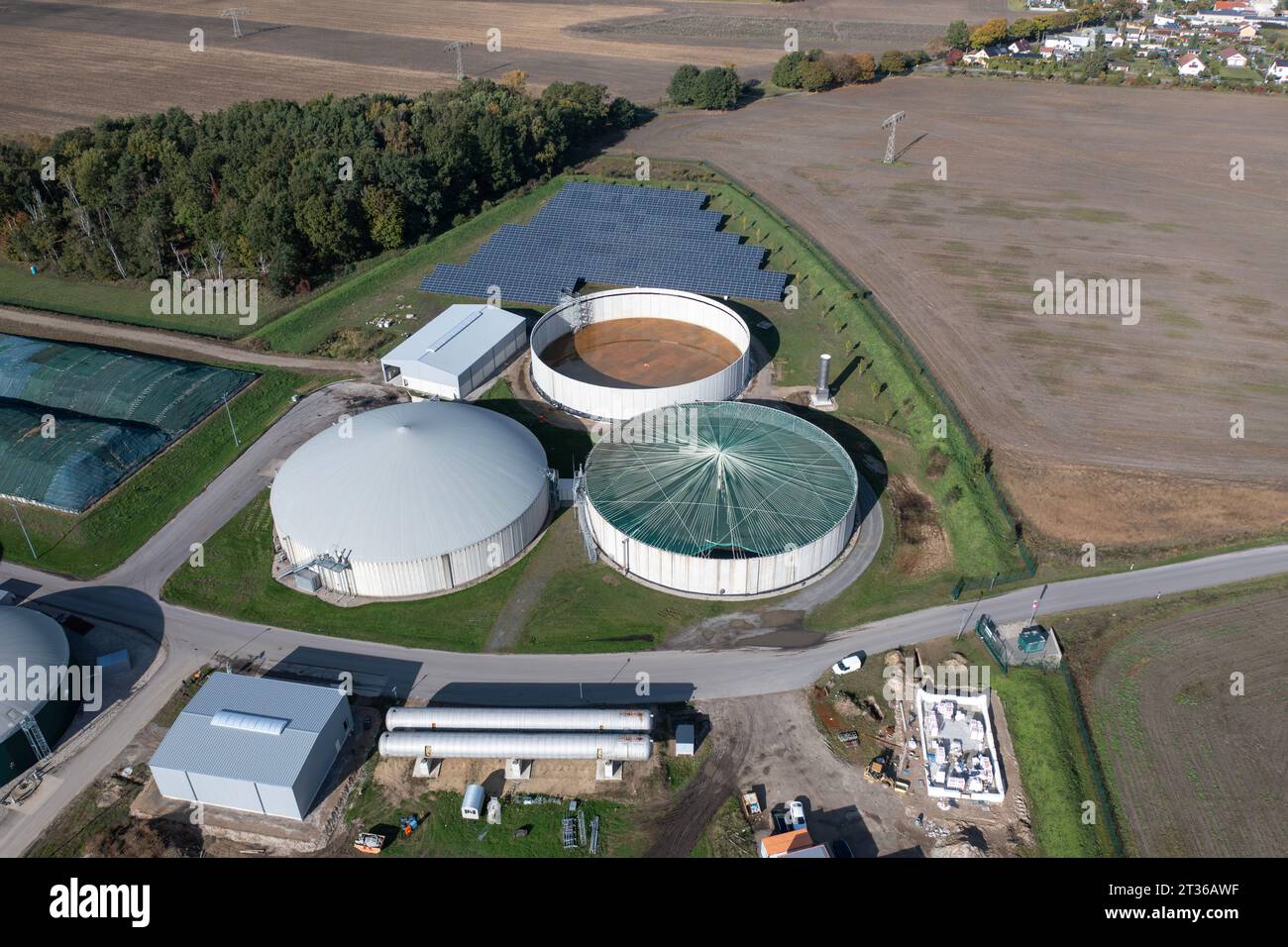 Vista aerea di uno stabilimento di biogas in Germania Foto Stock