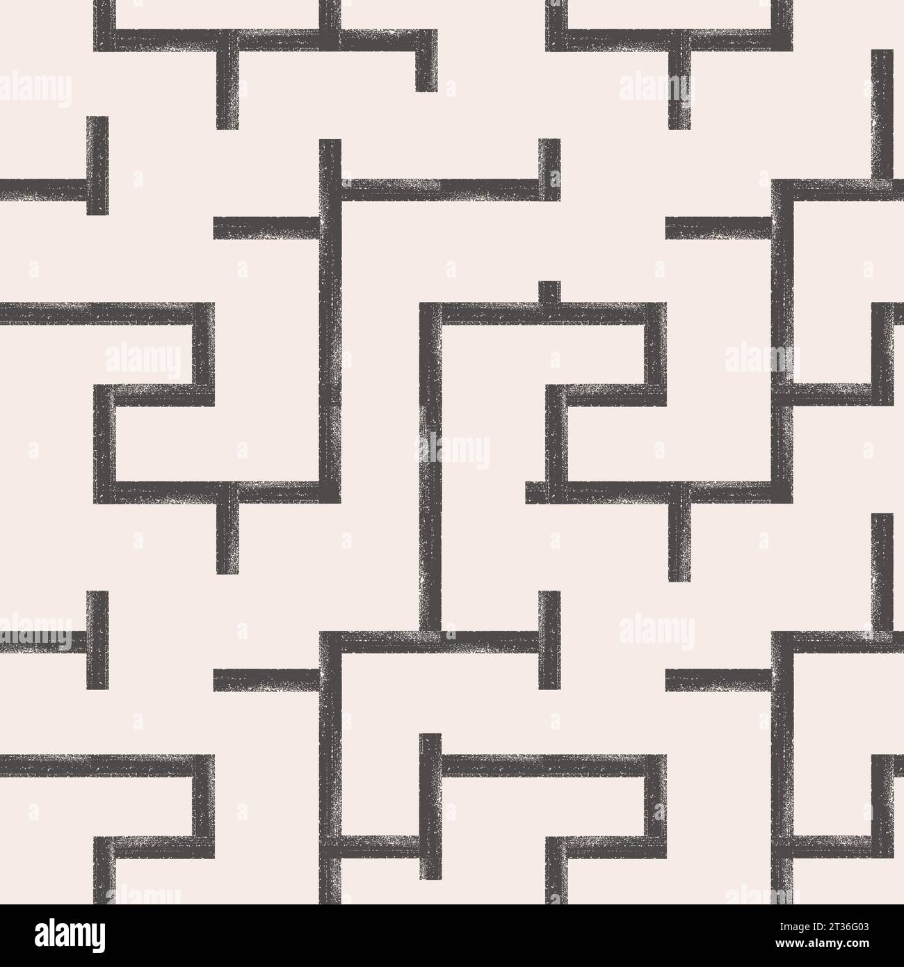 Linea astratta audace motivo a labirinto senza cuciture. Ornamento a labirinto monocromatico. Tratti di pennello per sfondo vettoriale. Illustrazione Vettoriale