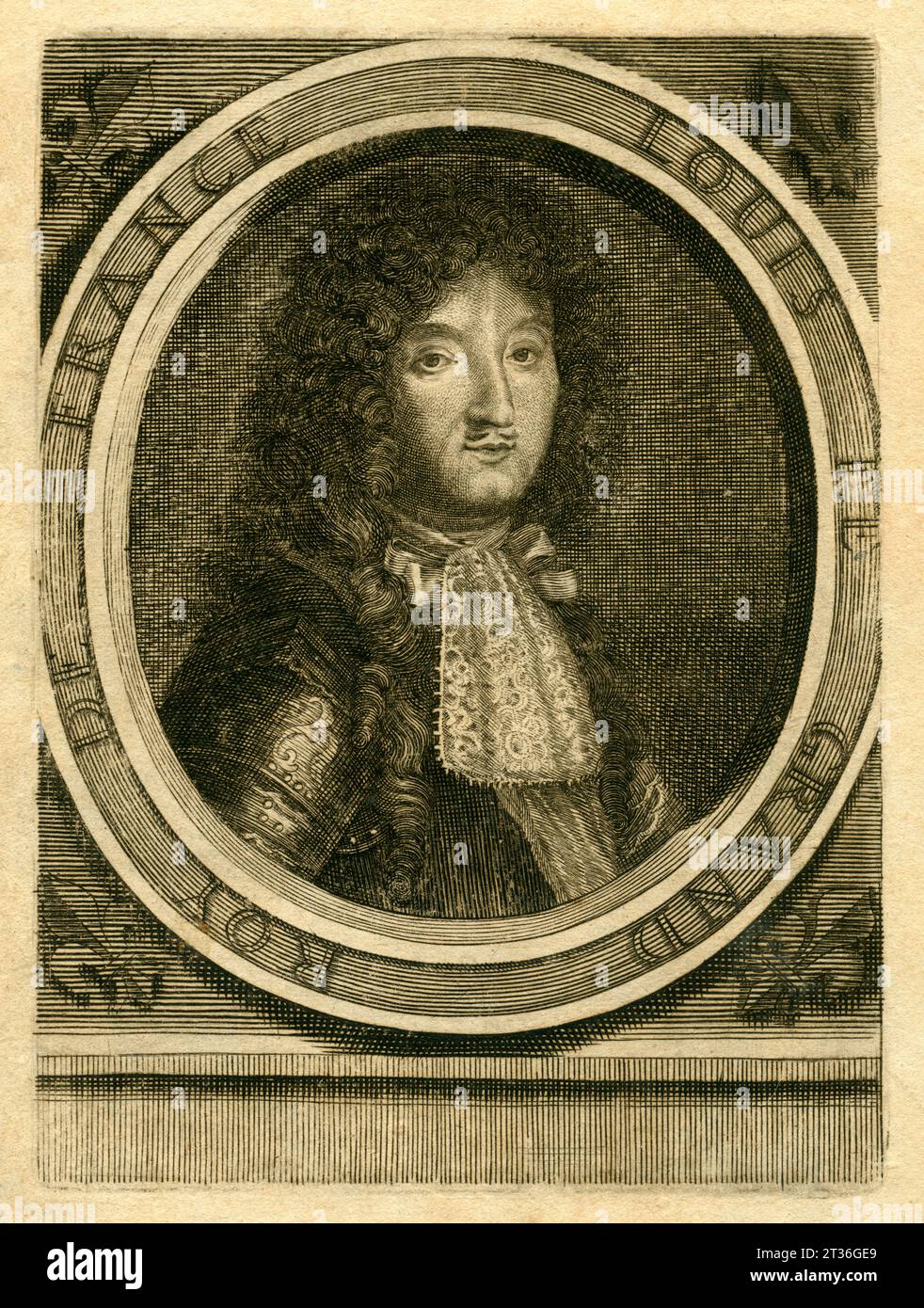 Europa, Frankreich, Versailles, König Ludwig XIV Von Frankreich, Kupferstich, Stammt aus einem Buch aus dem 17. Jahrhundert. / Europa, Francia, Versailles, Luigi XIV di Francia , incisione su copperplate, da un libro del XVII secolo . Foto Stock