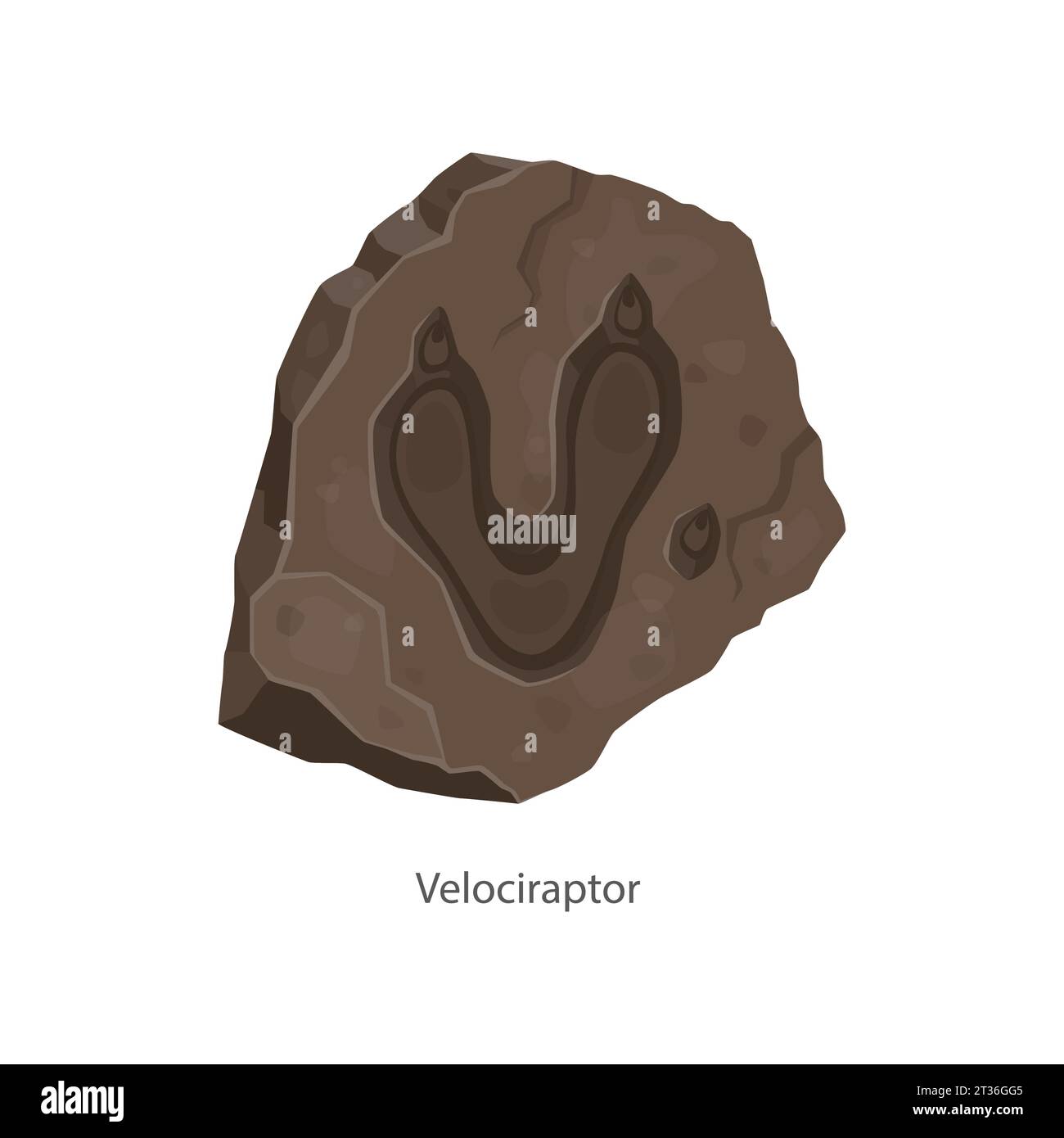 Antica impronta di dinosauro velociraptor, fossile archeologico. Preistoria rettile paleontologia impronta scientifica, museo del Giurassico, percorso o sentiero fossile, traccia vettoriale del suolo dei dinosauri Illustrazione Vettoriale