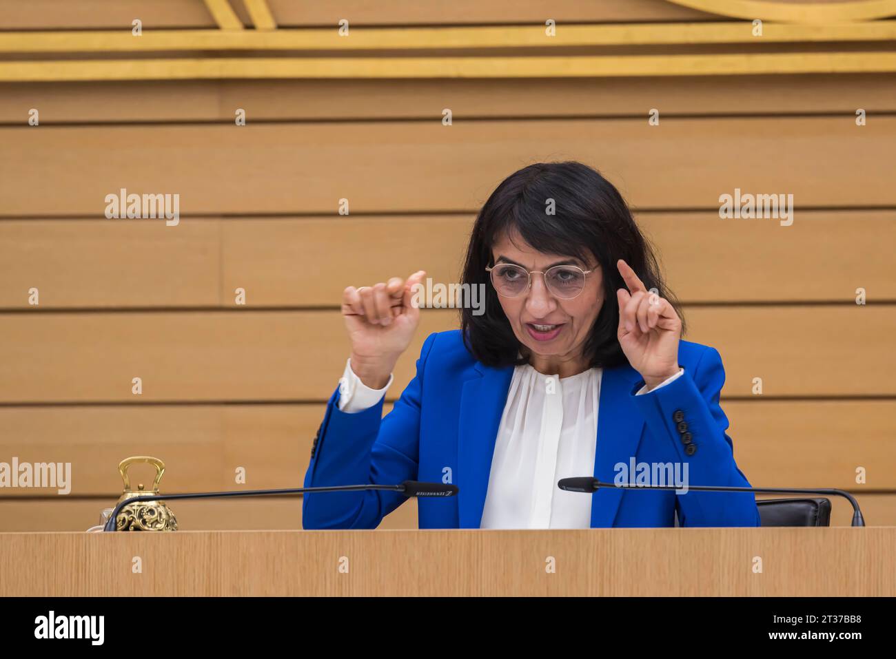 Muhterem Aras, membro del Parlamento di Stato, Verdi, Presidente del Parlamento di Stato, Ritratto al Parlamento di Stato, Stoccarda Foto Stock