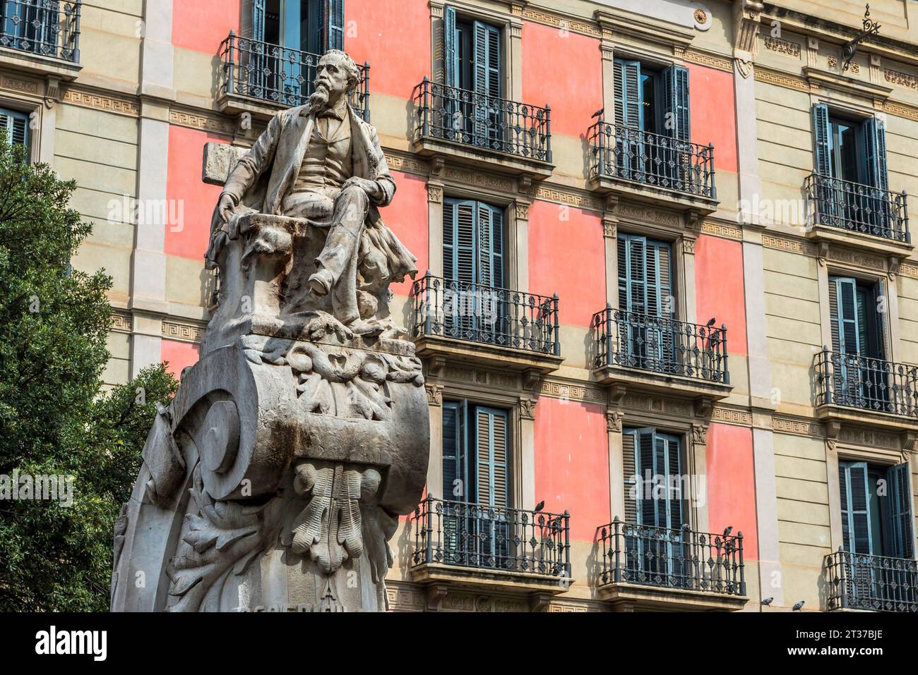 Il monumento a Frederic Solar sulla Rambla a Barcellona, Spagna Foto Stock