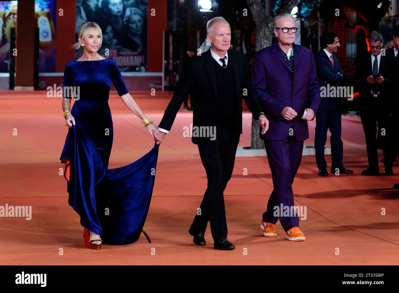 Il cantante britannico Sting (Gordon Matthew Thomas Sumner) e sua moglie Trudie Styler al Rome Film Fest 2023. Posso entrare? Un Ode to Naples Red Carpet. Foto Stock