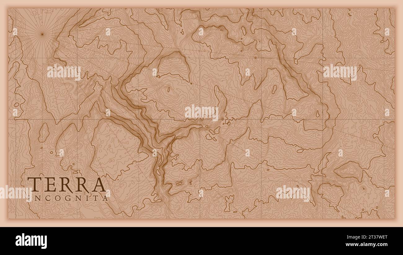 Antico astratto rilievo terra vecchia mappa. Generata mappa concettuale di elevazione vettoriale del paesaggio fantasy. Illustrazione Vettoriale