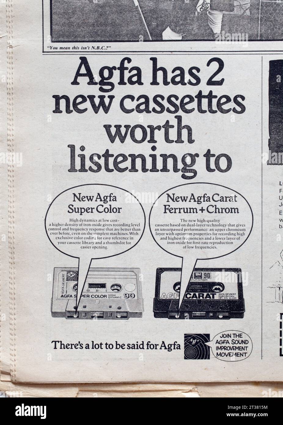 Pubblicità per Agfa Music cassette 1970s NME Music Paper - New Musical Express Foto Stock
