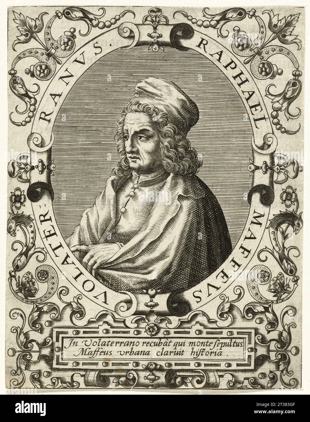 1490 ca, ITALIA : lo scrittore , teologo , filosofo e storico italiano RAFFAELE MAFFEI ( 1451 - 1522 ) , nominato Raffaello di Volterra . Ritratto inciso da THEODOR de BRY , dopo JEAN JACQUES BOISSARD . - POETI italiani - '300 - '300 - RINASCIMENTO - TEOLOGO - TEOLOGIA - TEOLOGIA - FILOSOFO - FILOSOFIA - SCRITTORE - LETTERATURA - LETTERATURA - LETTERATO - incisione - ritratto - TOSCANA - profilo - illustrazione - cappello - cappello - RELIGIONE CATTOLICA - RELIGIONE CATTOLICA - Archivio GBB Foto Stock