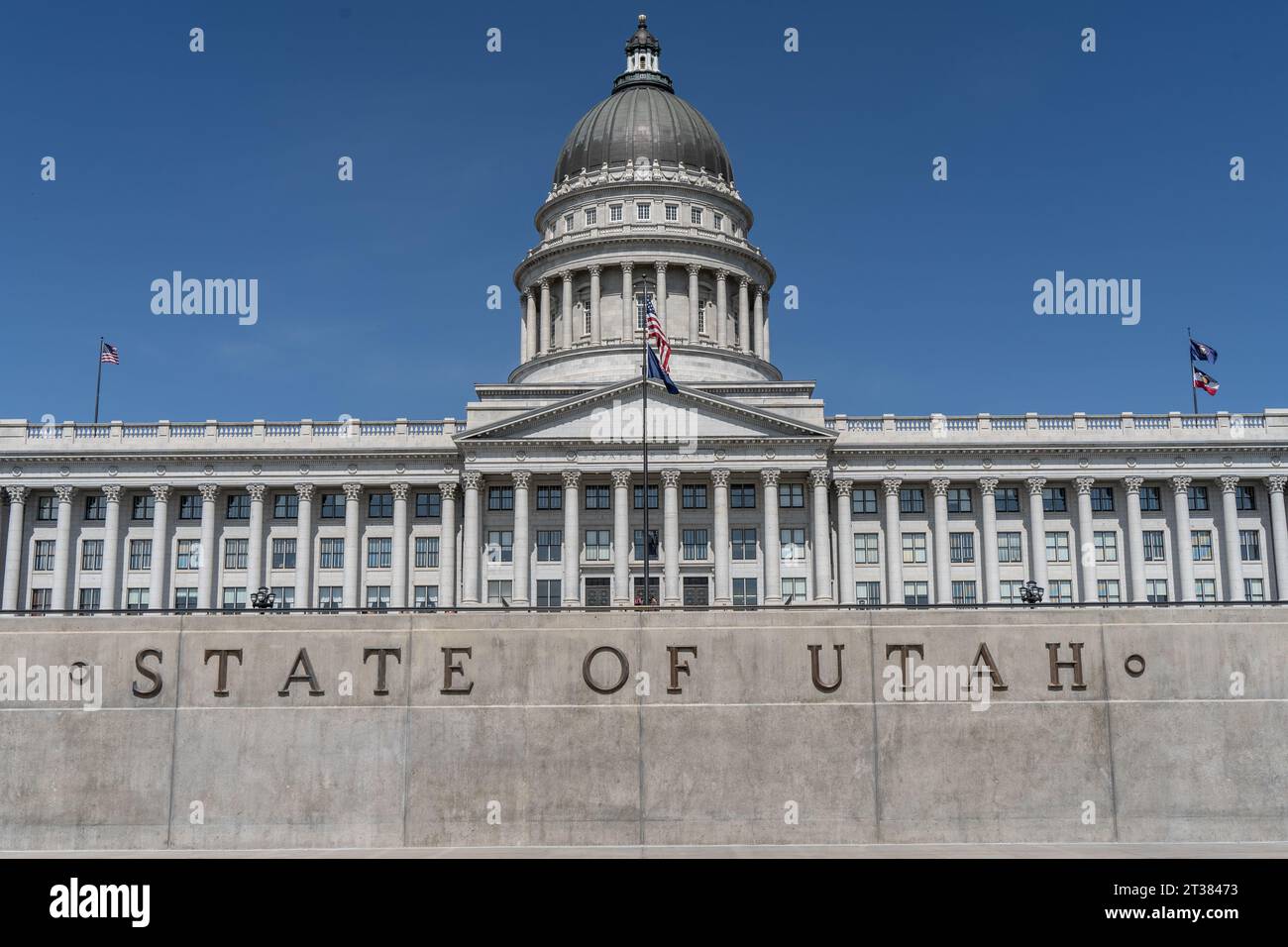 Salt Lake City, Utah – 12 settembre 2023: Cupola del Campidoglio dello Utah con spazio copia Foto Stock