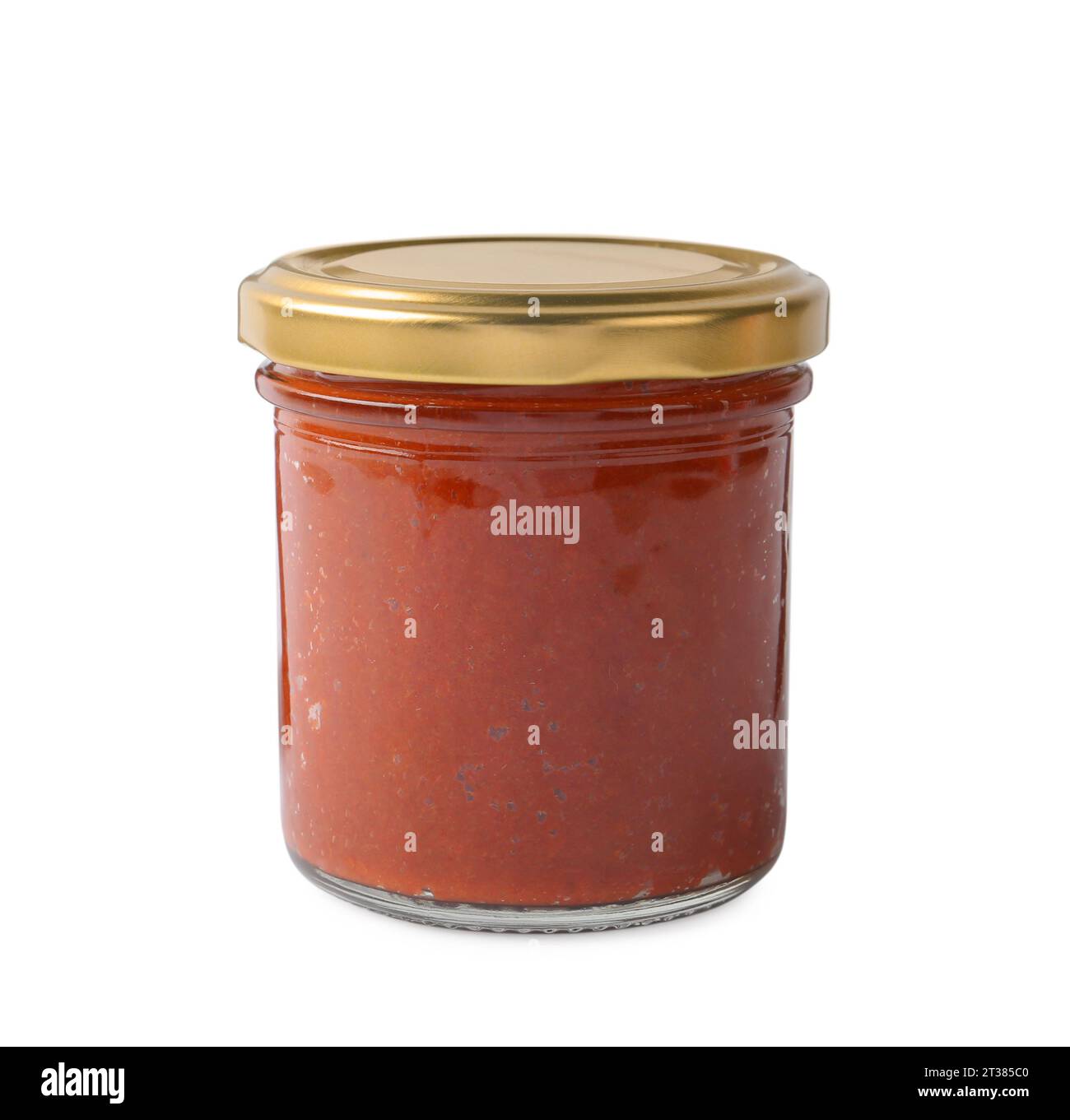 Pasta di curry rossa in vaso di vetro isolato su bianco Foto Stock