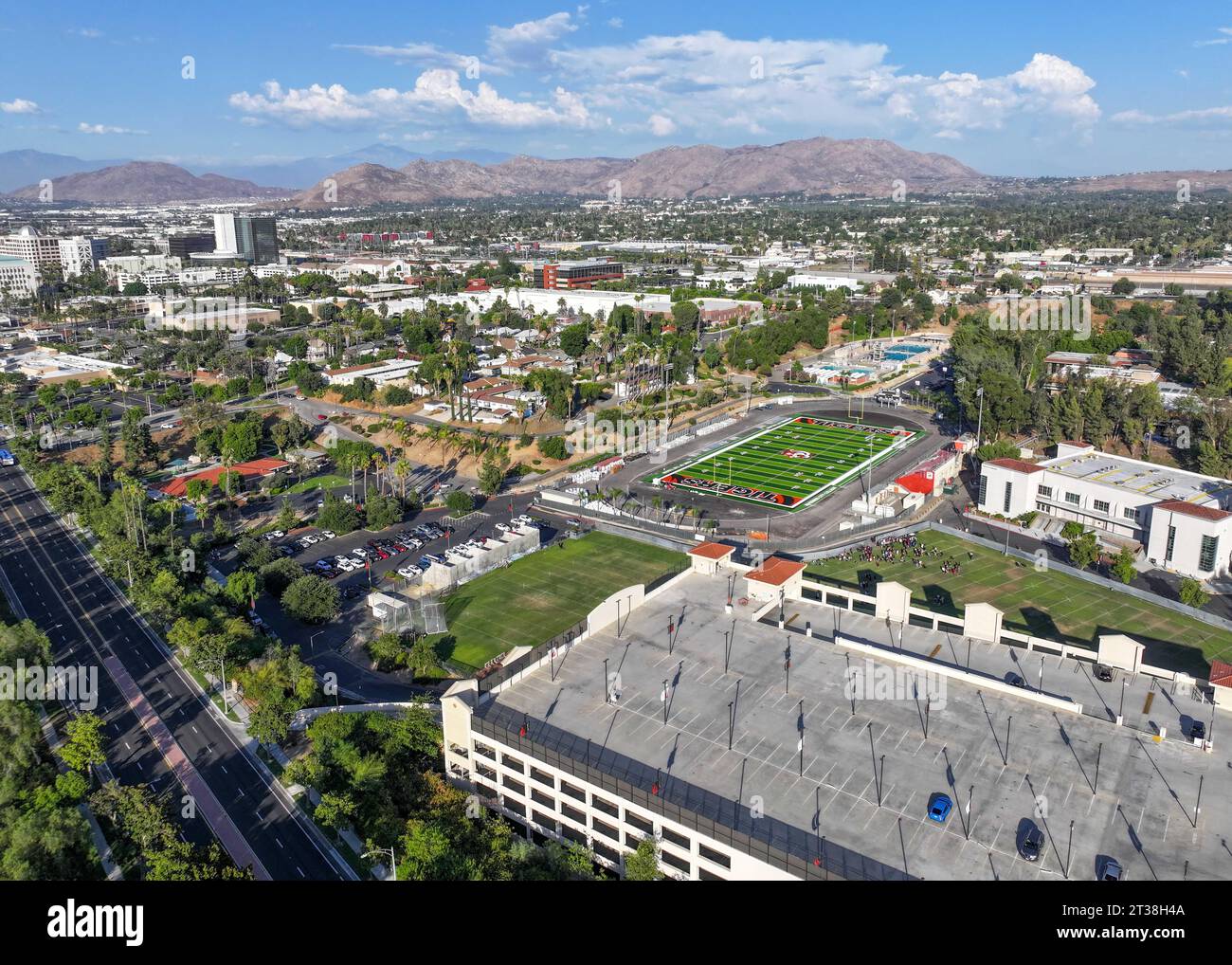 Vista aerea generale del Riverside City College lunedì 14 agosto 2023 a Riverside, CA. (Dylan Stewart/immagine dello sport) Foto Stock