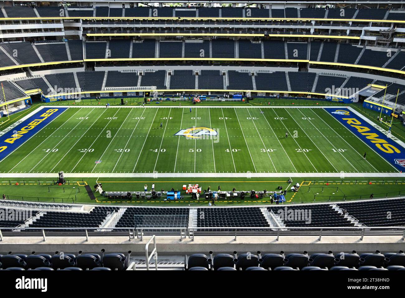 Vista generale dei loghi dei Los Angeles Rams al SoFi Stadium prima di una partita di football tra i Los Angeles Rams e i Pittsburgh Steelers, S. Foto Stock