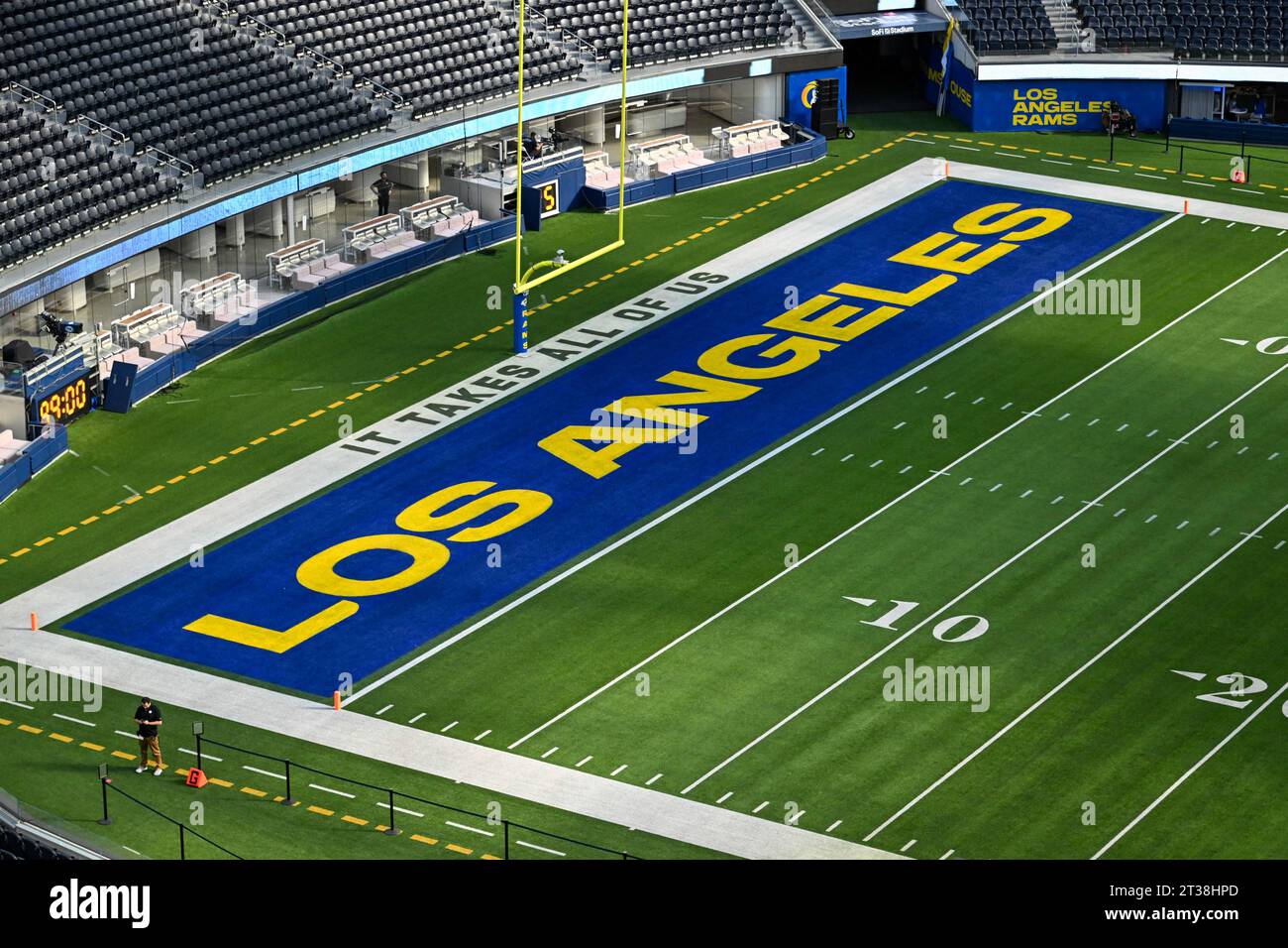 Vista generale dei loghi dei Los Angeles Rams al SoFi Stadium prima di una partita di football tra i Los Angeles Rams e i Pittsburgh Steelers, S. Foto Stock