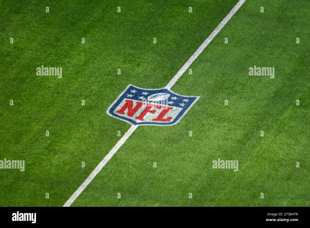 Vista generale dei loghi dei Los Angeles Rams al SoFi Stadium prima di una partita di football tra i Los Angeles Rams e i Pittsburgh Steelers, S. Foto Stock