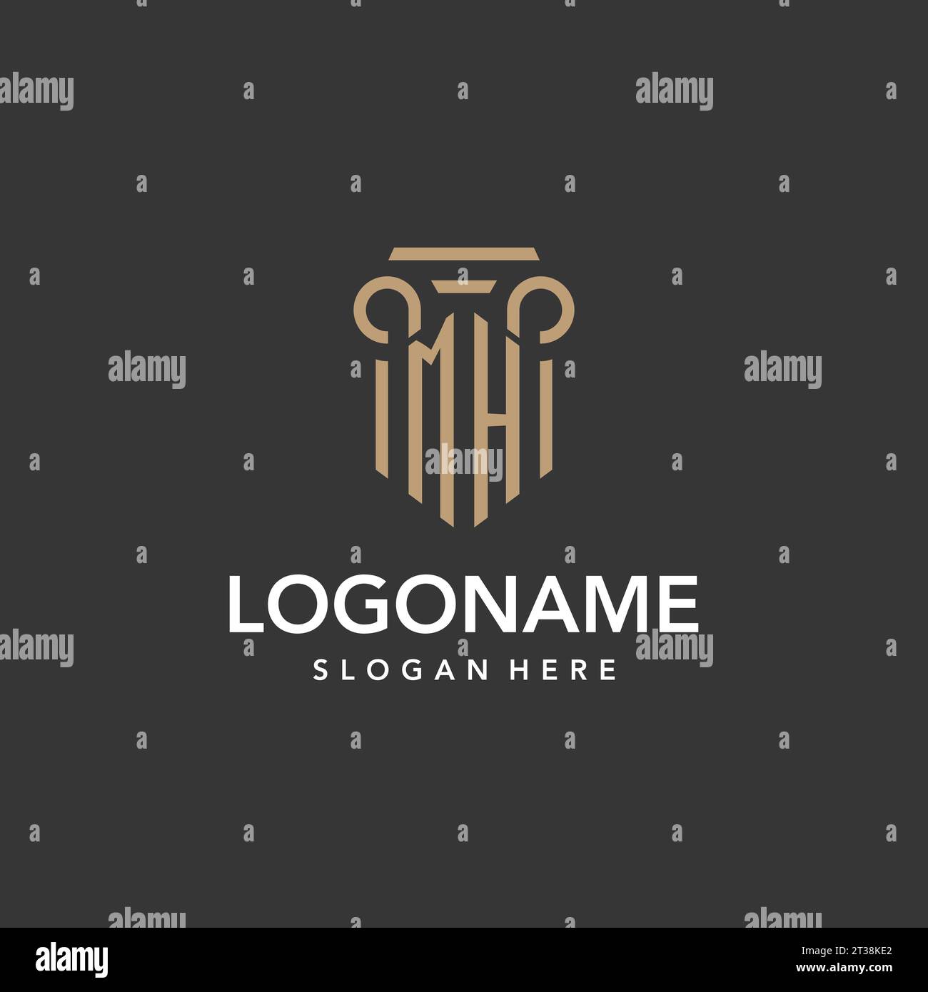 Monogramma con logo MH con design a colonna vettoriale Illustrazione Vettoriale