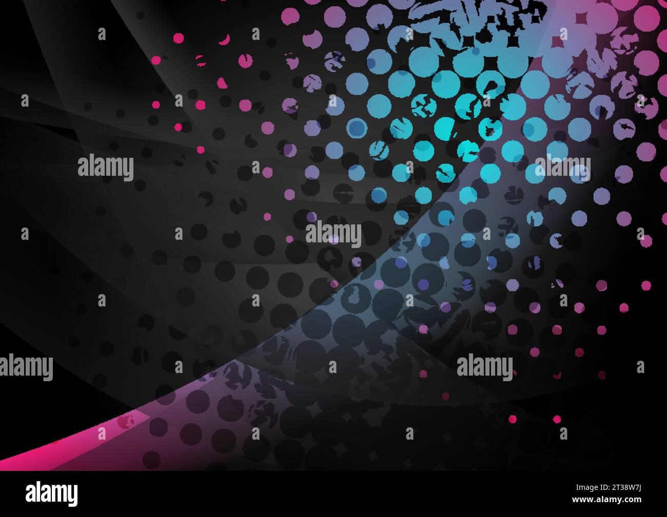 Sfondo nero astratto ondulato con punti mezzitoni grunge blu rosa. Design Vector retro Illustrazione Vettoriale