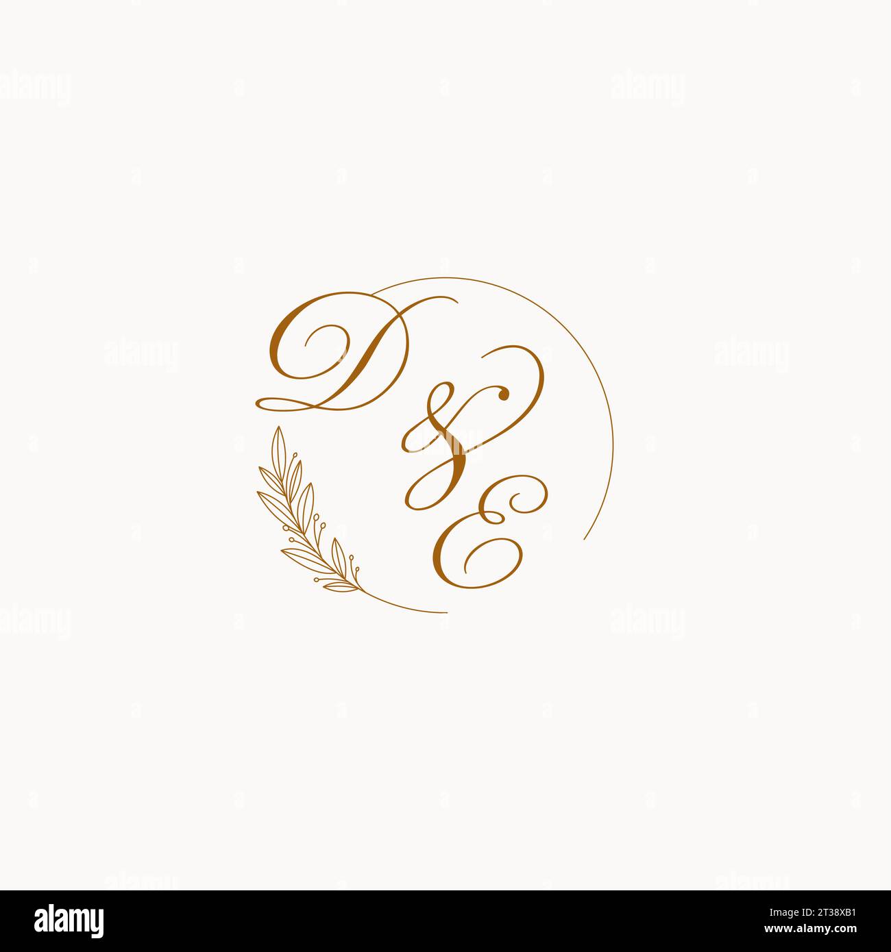 Logo monogramma con iniziali DI nozze con foglie ed eleganti linee circolari grafica vettoriale Illustrazione Vettoriale