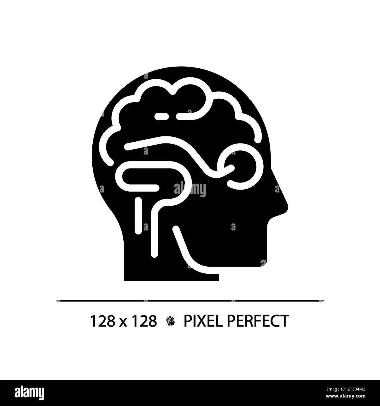 Icona cervello e occhio in stile glifo nero semplice 2D. Illustrazione Vettoriale