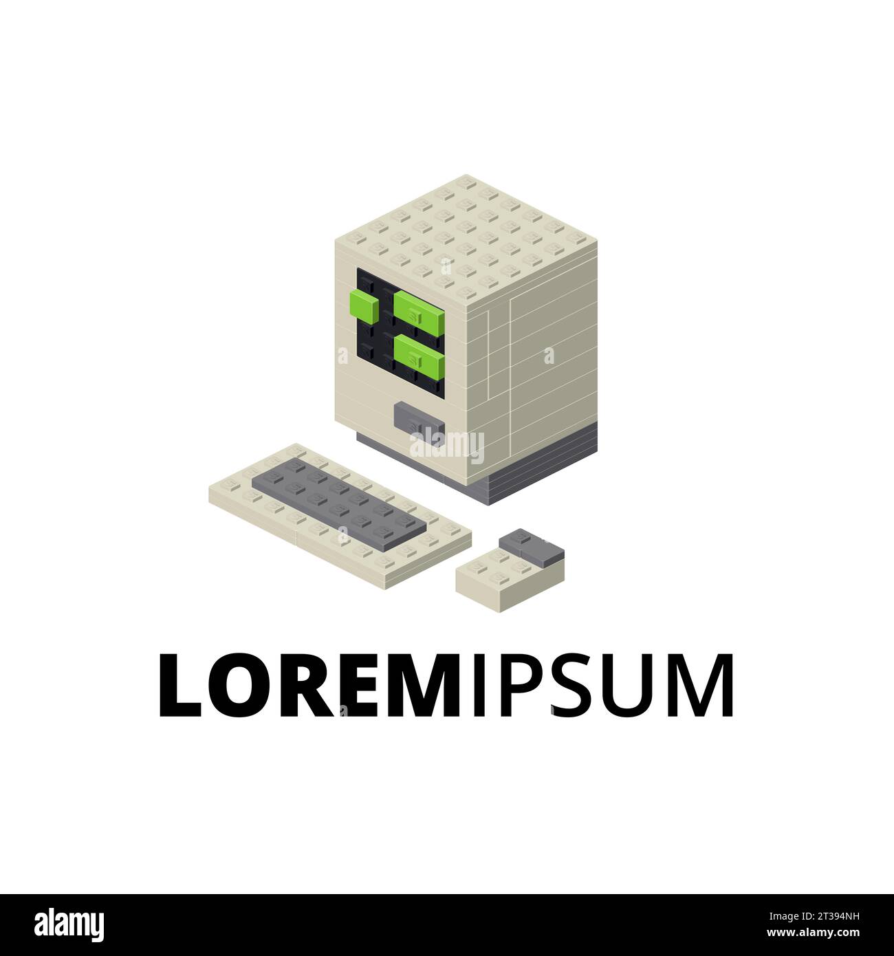 Logo con computer retrò per la stampa e il design. Illustrazione vettoriale. Illustrazione Vettoriale