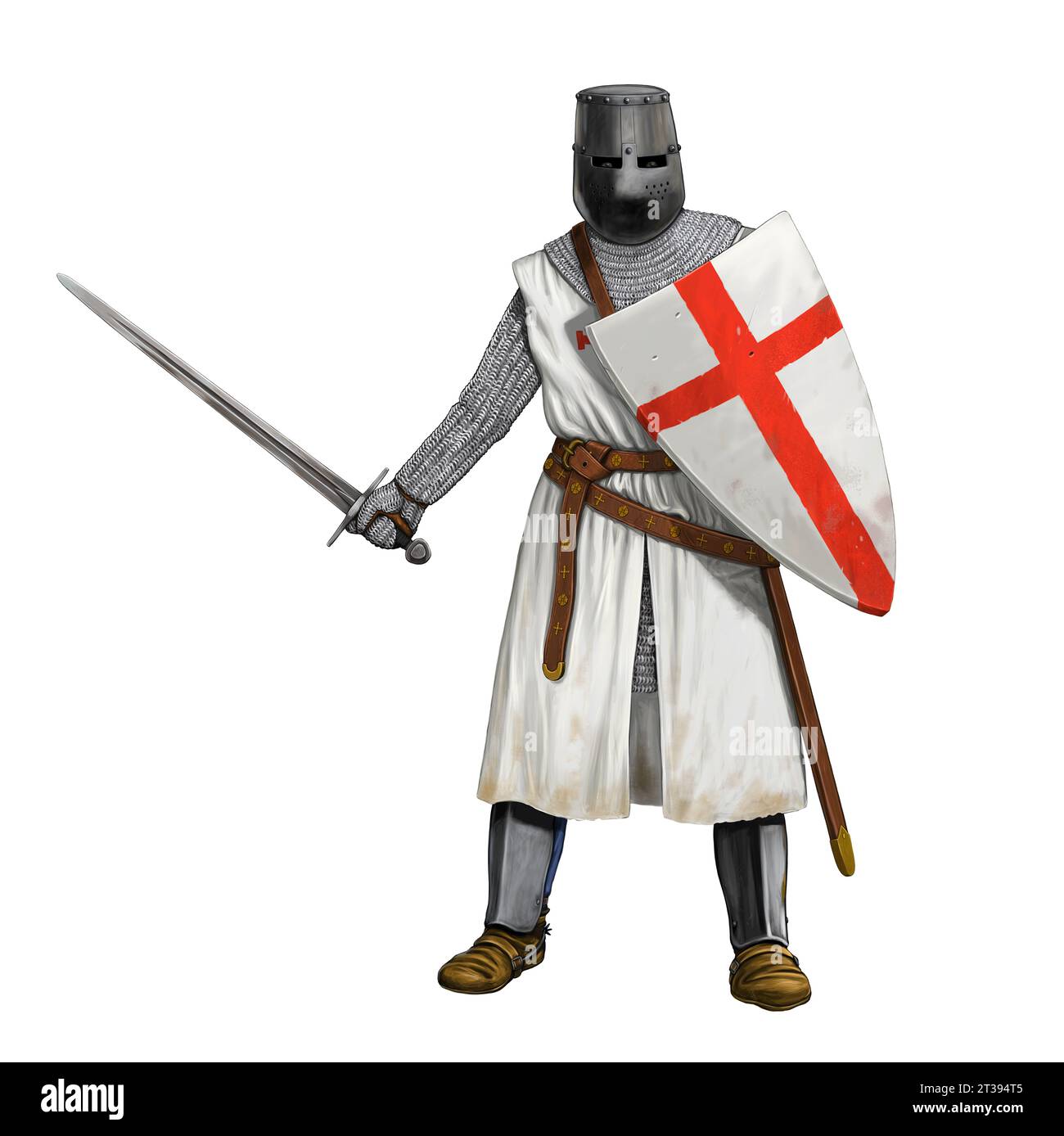 Illustrazione dei Cavalieri Templari. Disegno digitale cavaliere medievale. Foto Stock