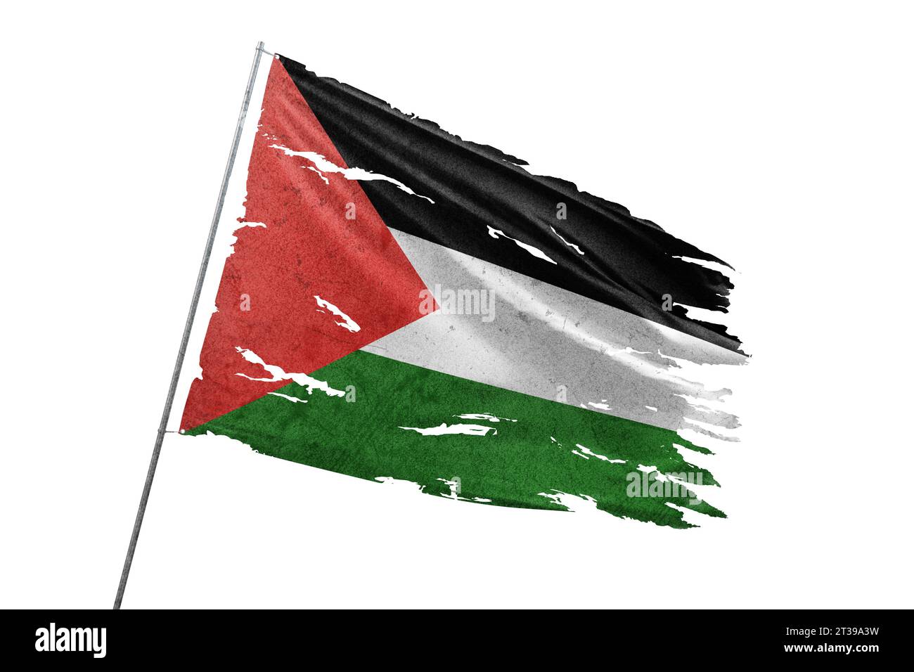 Palestina strappata bandiera su sfondo trasparente. Foto Stock