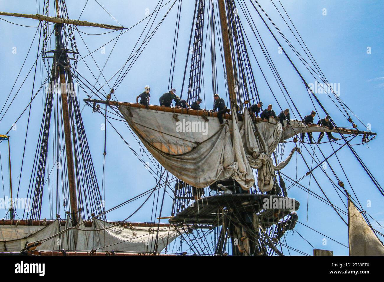 Barca a vela a tre alberi la Götheborg III a Grebbestad, Svezia Foto Stock