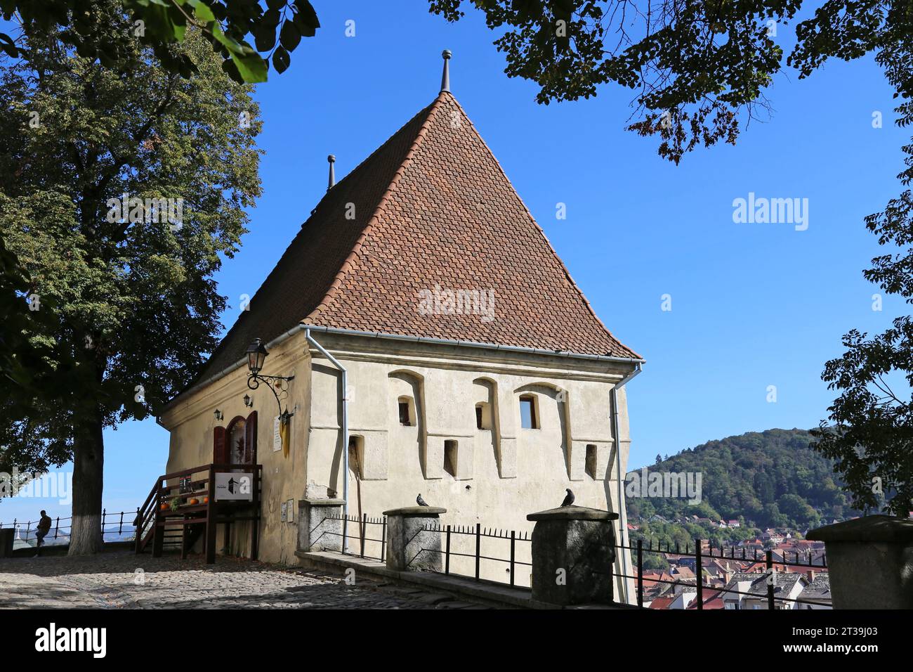 Turnul Fierarilor (Torre dei fabbri), Piața Muzeului, Sighişoara, sito patrimonio dell'umanità dell'UNESCO, contea di Mureş, Transilvania, Romania, Europa Foto Stock