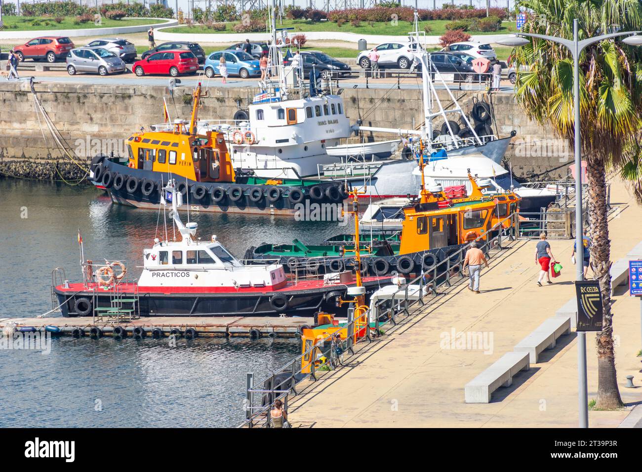 Navi marittime in porto, Vigo, Provincia di Pontevedra, Galizia, Regno di Spagna Foto Stock