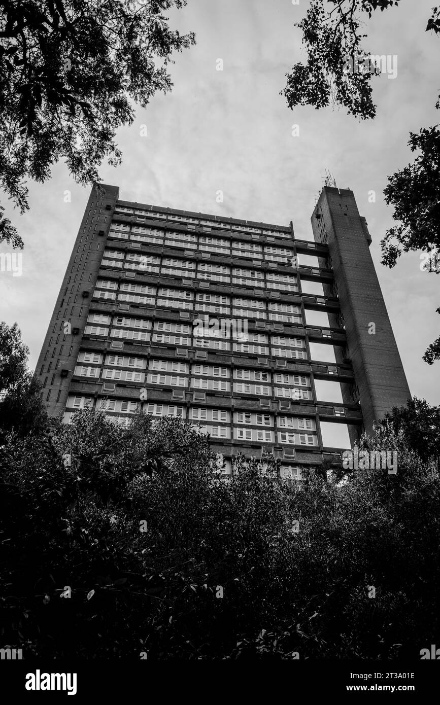 Trellick Tower, un blocco torre classificato di grado II* a North Kensington. Inaugurato nel 1972 e progettato in stile brutalista dall'architetto Ernő Goldfinger, L. Foto Stock