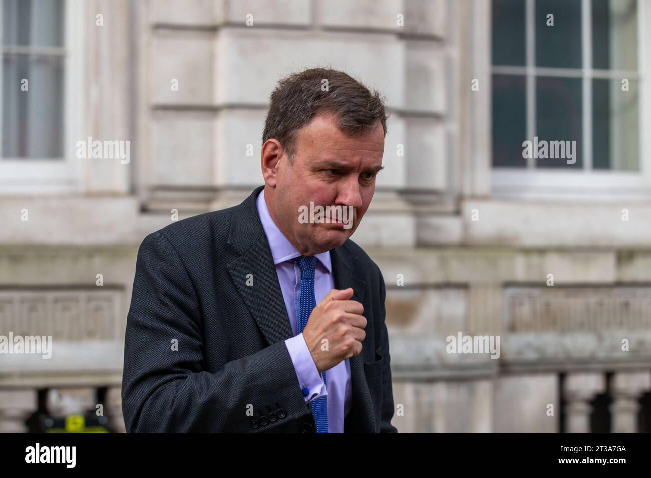 Londra, Regno Unito. 24 ottobre 2023. Greg Hands MP, presidente del partito conservatore, lascia l'ufficio del gabinetto. Credito: Richard Lincoln/Alamy Live News Foto Stock