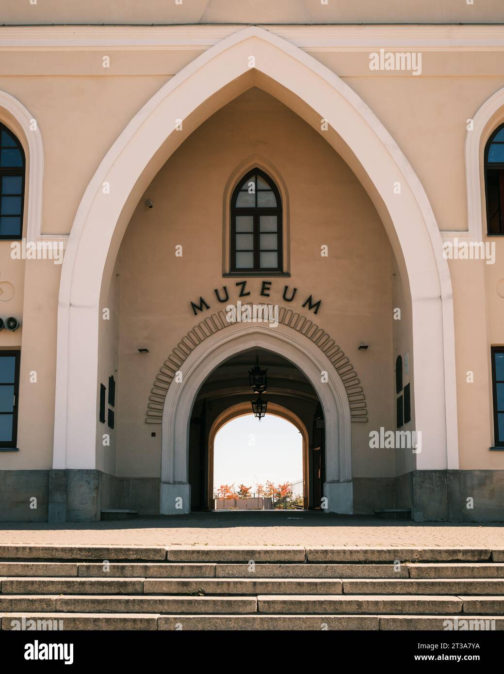 Ingresso al castello di Lublino con cartello "Muzeum", a Lublino, Polonia Foto Stock