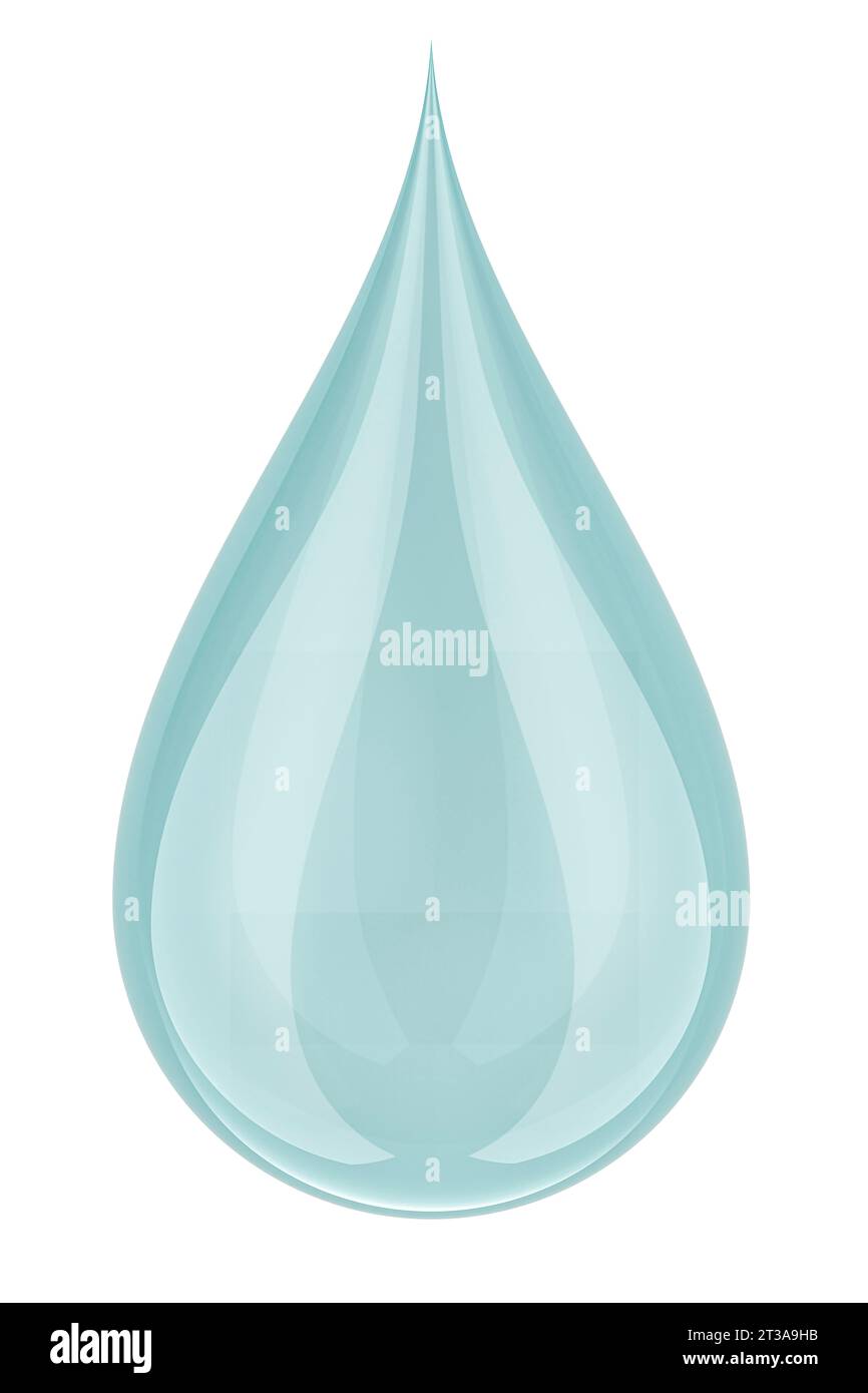 Goccia d'acqua, goccia d'acqua trasparente. Rendering 3D isolato su sfondo bianco Foto Stock