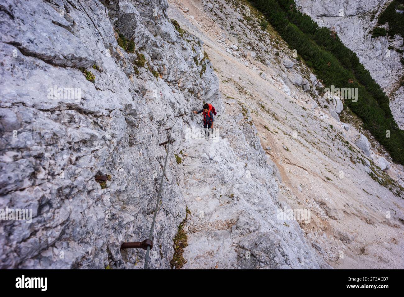 Salita a Kamniško Sedlo, percorso attrezzato, alpi, Slovenia, Europa centrale, Foto Stock