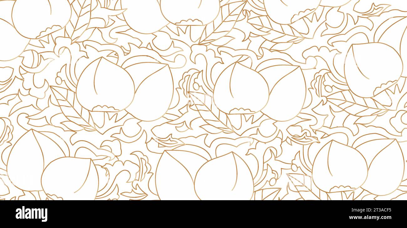 Illustrazione vettoriale motivo senza cuciture frutti di pesca e foglie su sfondo bianco isolato per tessuti alla moda, copertina del libro, interfaccia digitale Illustrazione Vettoriale