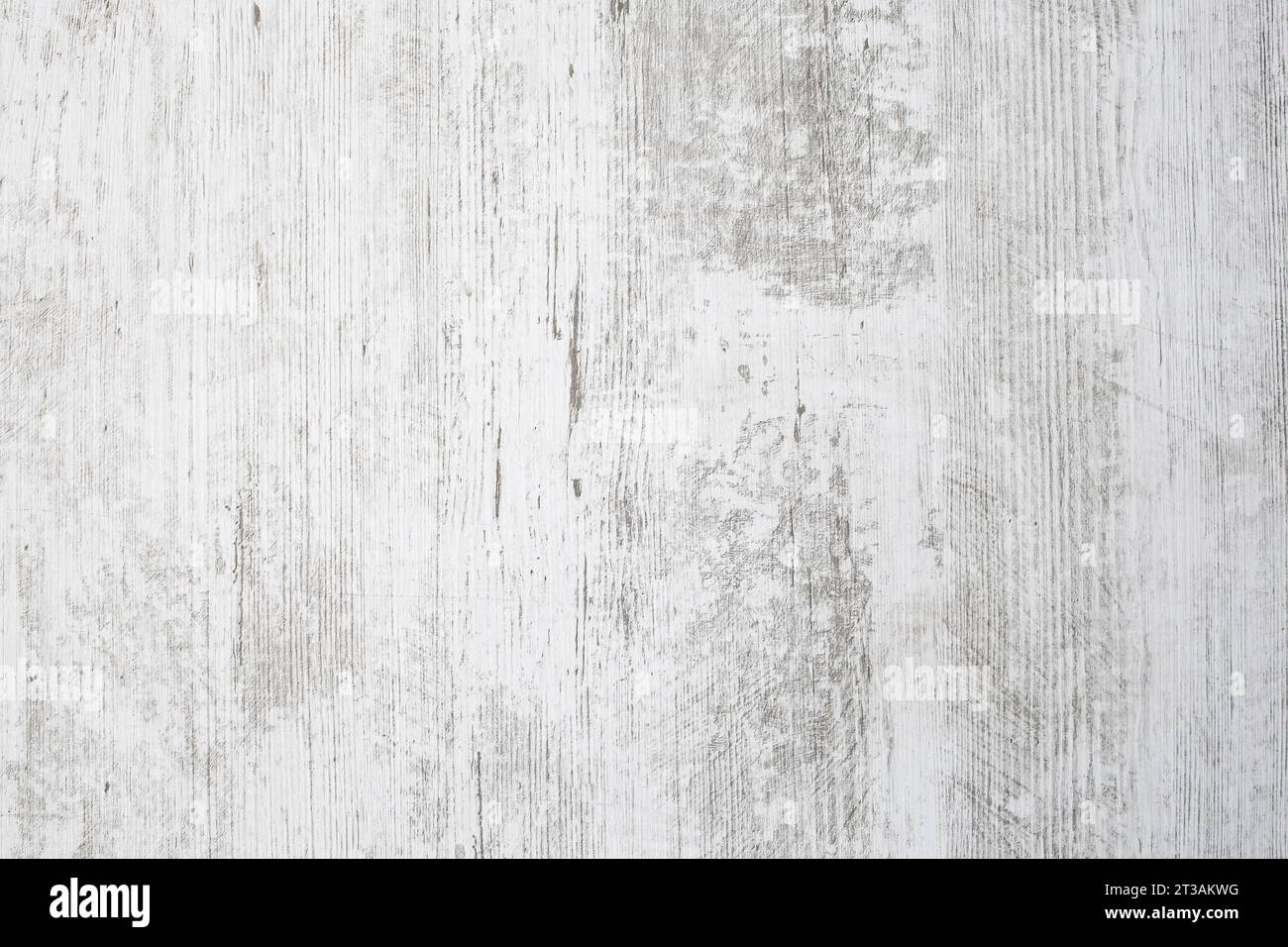 Piano da tavolo bianco con impronta venata grigia, sfondo in legno resistente agli agenti atmosferici, texture astratta e ravvicinata Foto Stock