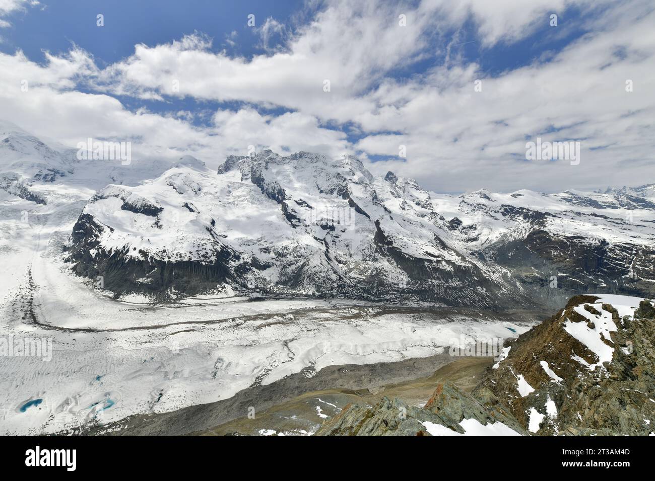 Vista panoramica del ghiacciaio Gorner a Zermatt, Svizzera Foto Stock