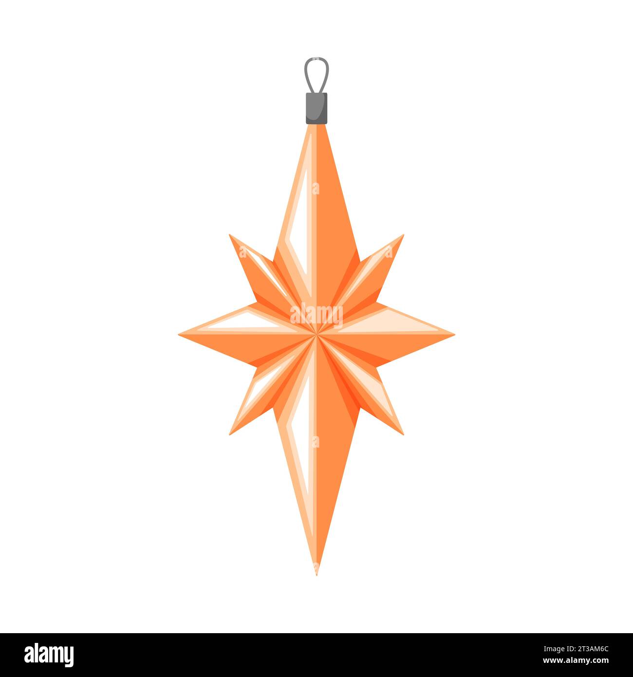 Giocattolo dell'albero di Natale a forma di stella. Icona stile cartone animato. Simbolo di Capodanno e vacanze invernali. Illustrazione vettoriale isolata su sfondo bianco. Illustrazione Vettoriale