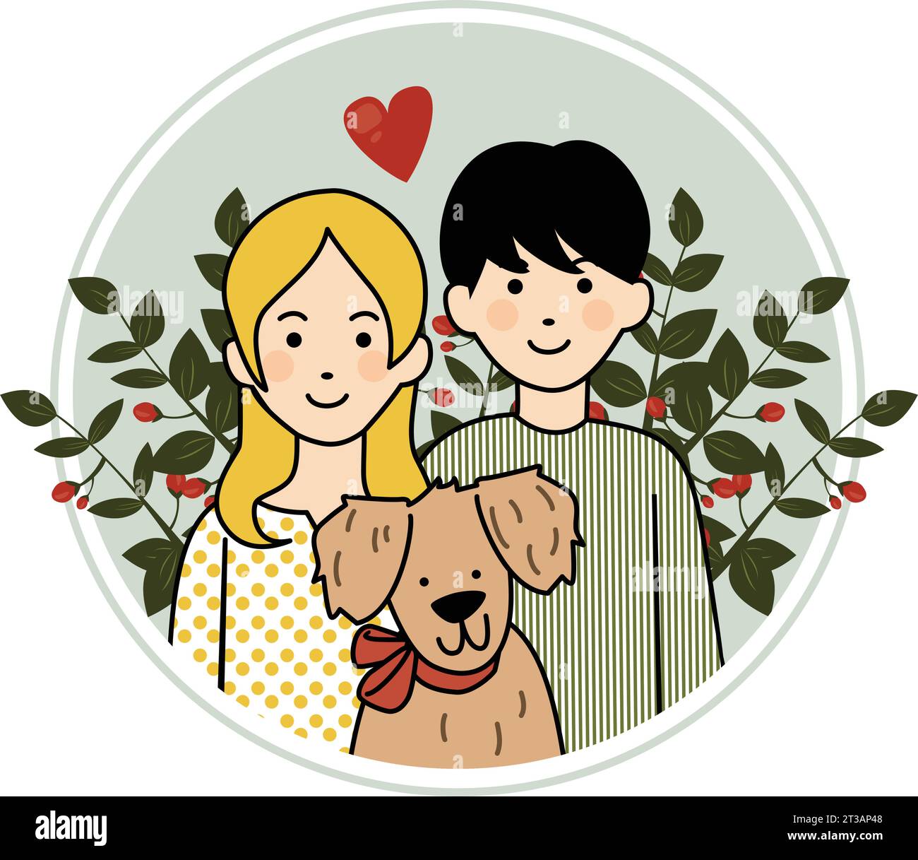 Adozione di un cucciolo carino e promozione di una nuova aggiunta al Ritratto per la famiglia Illustrazione Vettoriale